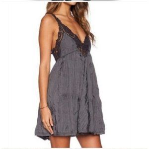 Free People Breathless Babydoll Crochet Mini Dress Charcoal Gray Womens Size L P